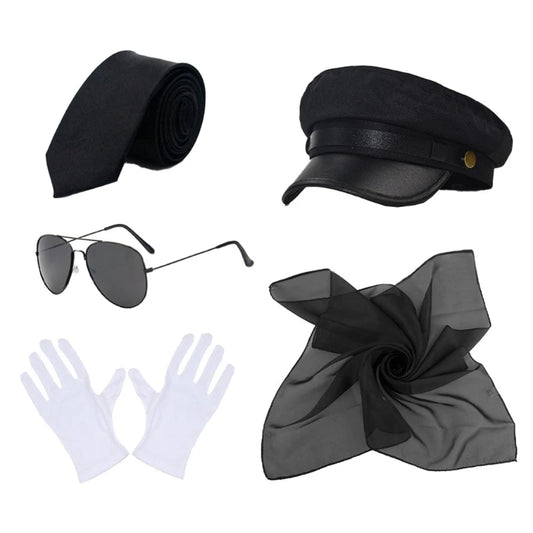 Men’s Chauffeur Costume Kit – Limo Driver Hat, Gloves, Tie & Sunglasses – Cosplay & Theme Party Accessories