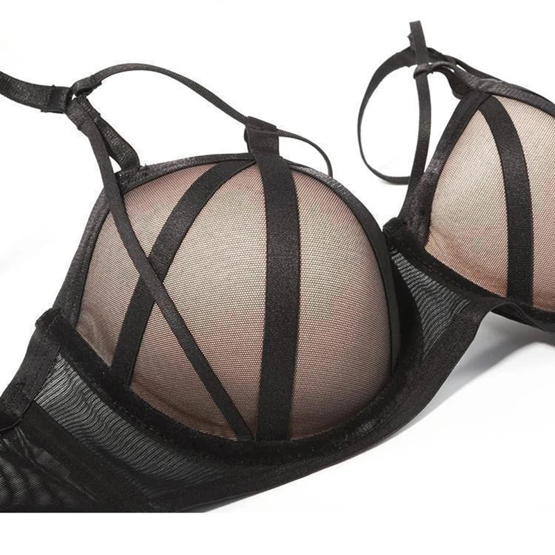 Hot Sale Sexy Lace Lingerie Set – Hollow Push-Up Bra & Bandage Panties for Women, Fluorescent Fashion Underwear (Plus Size C–D Cups)