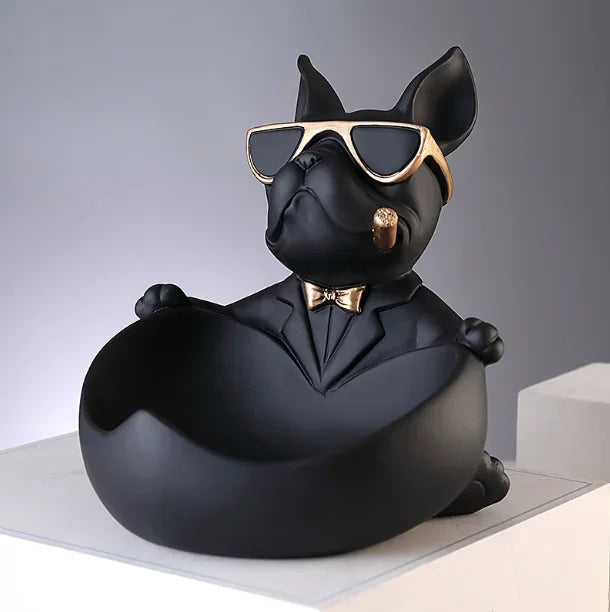 Cool Dog Figurine with Storage Box – Resin Dog Statue & Decorative Tray | Home Decor, Animal Ornament, Sculpture & Gift