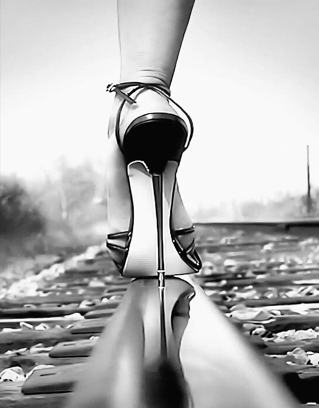 Midnight Glamour – Black & White Heels Art