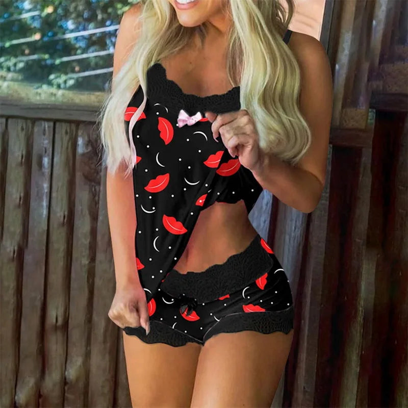 Sexy Women's 2-Piece Pijama Set – Butterfly Print Camisole and Shorts | Lingerie, Sleepwear, Nightwear