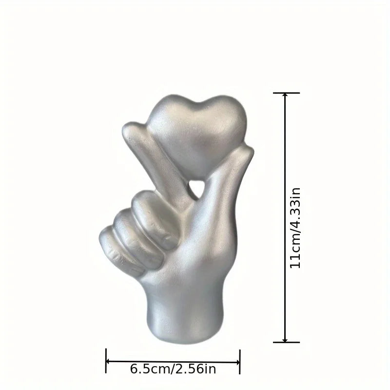 Luxury Heart Hand Gesture Sculpture – Modern Resin Desktop Ornament | Love Finger Art for Home, Office & Shelf Decor