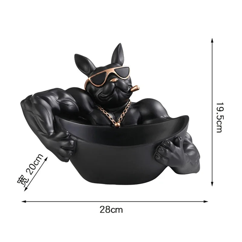 Cool Dog Figurine with Storage Box – Resin Dog Statue & Decorative Tray | Home Decor, Animal Ornament, Sculpture & Gift