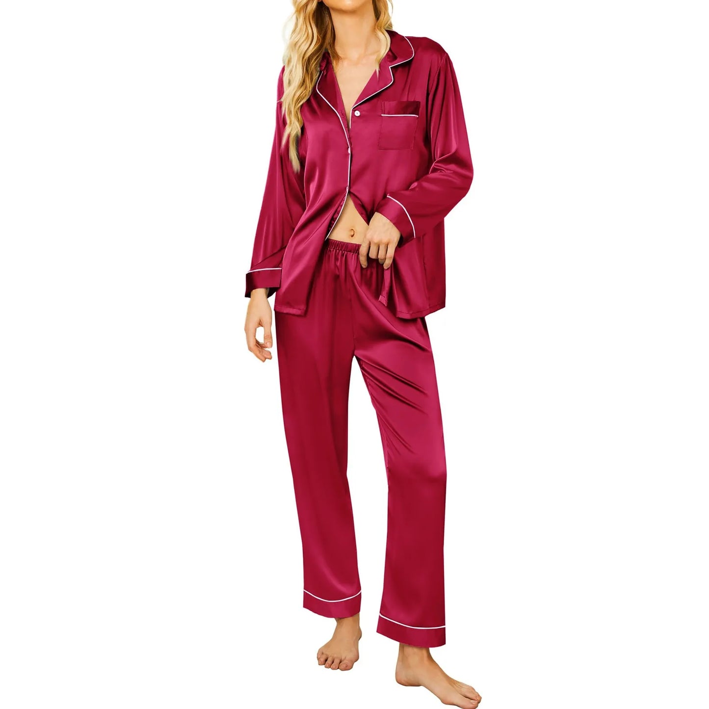 Red Wine Silk Pijamas Set