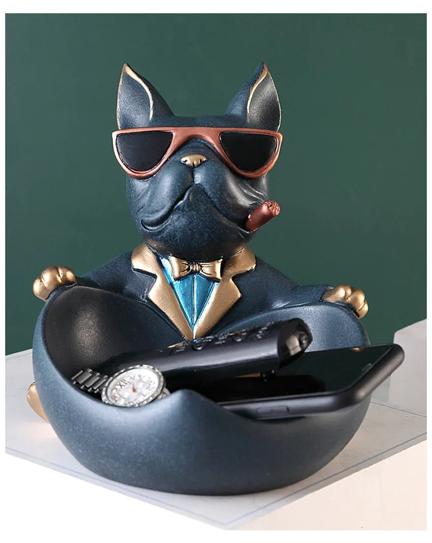 Cool Dog Figurine with Storage Box – Resin Dog Statue & Decorative Tray | Home Decor, Animal Ornament, Sculpture & Gift