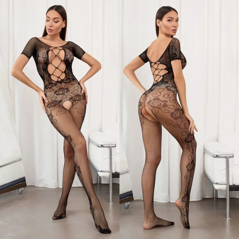 Erotic Fishnet Bodysuit Lingerie Set for Nights