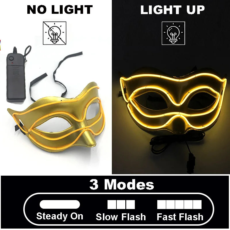 Glow-in-the-Dark Halloween Mask – Neon Luminous Half-Face Masque for Cosplay & Costume Parties
