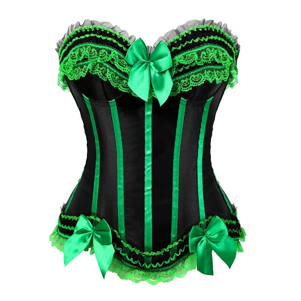 All Size Steampunk Corset – Striped Zip-Up Waist Trainer with Lacing, Sexy Bustier for Dance Parties & Costumes