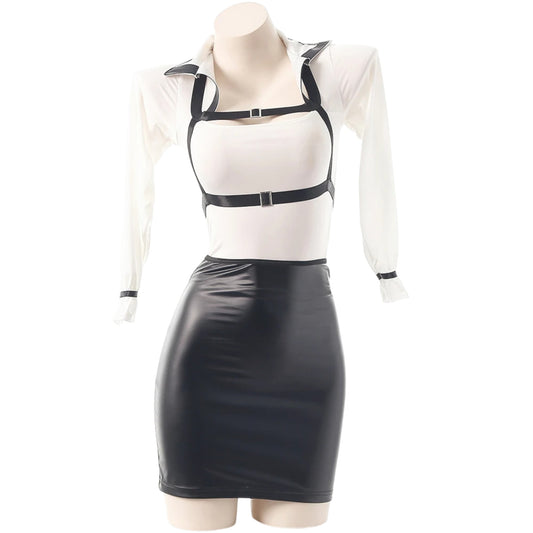 Seductive Office Uniform Cosplay – Strap Shirt & Mini Skirt Outfit for Women