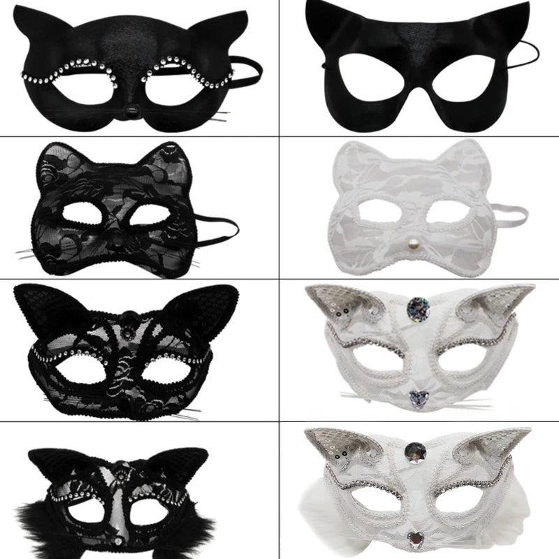 Sexy Lace Cat Face Mask – Elegant Masquerade & Halloween Mask for Women