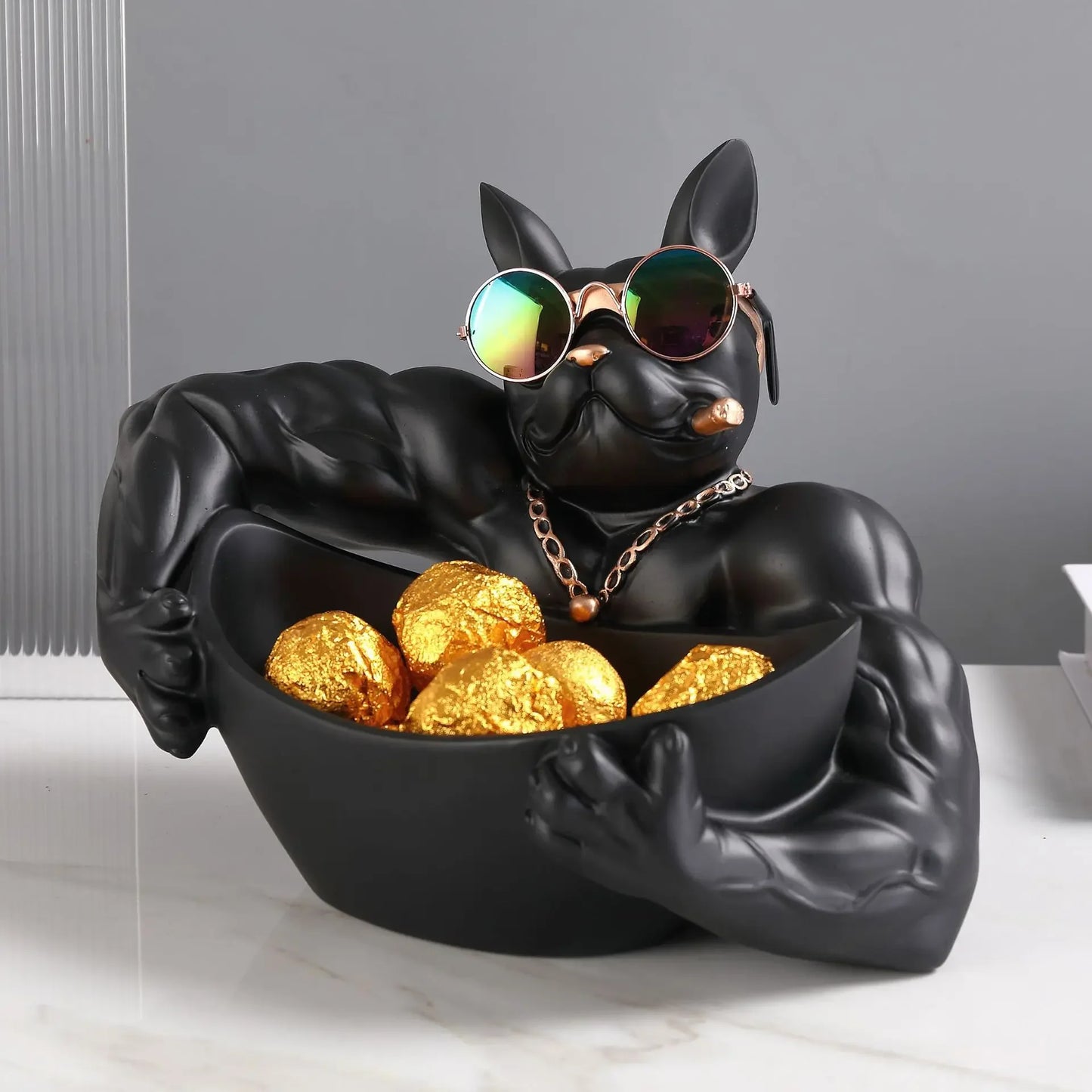 Cool Dog Figurine with Storage Box – Resin Dog Statue & Decorative Tray | Home Decor, Animal Ornament, Sculpture & Gift