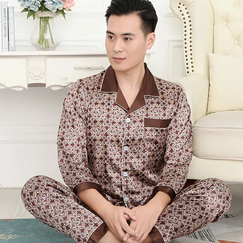 Men’s High-Quality Pajama Set – Short & Long Sleeve, Ice Silk Sleepwear, Plus Sizes