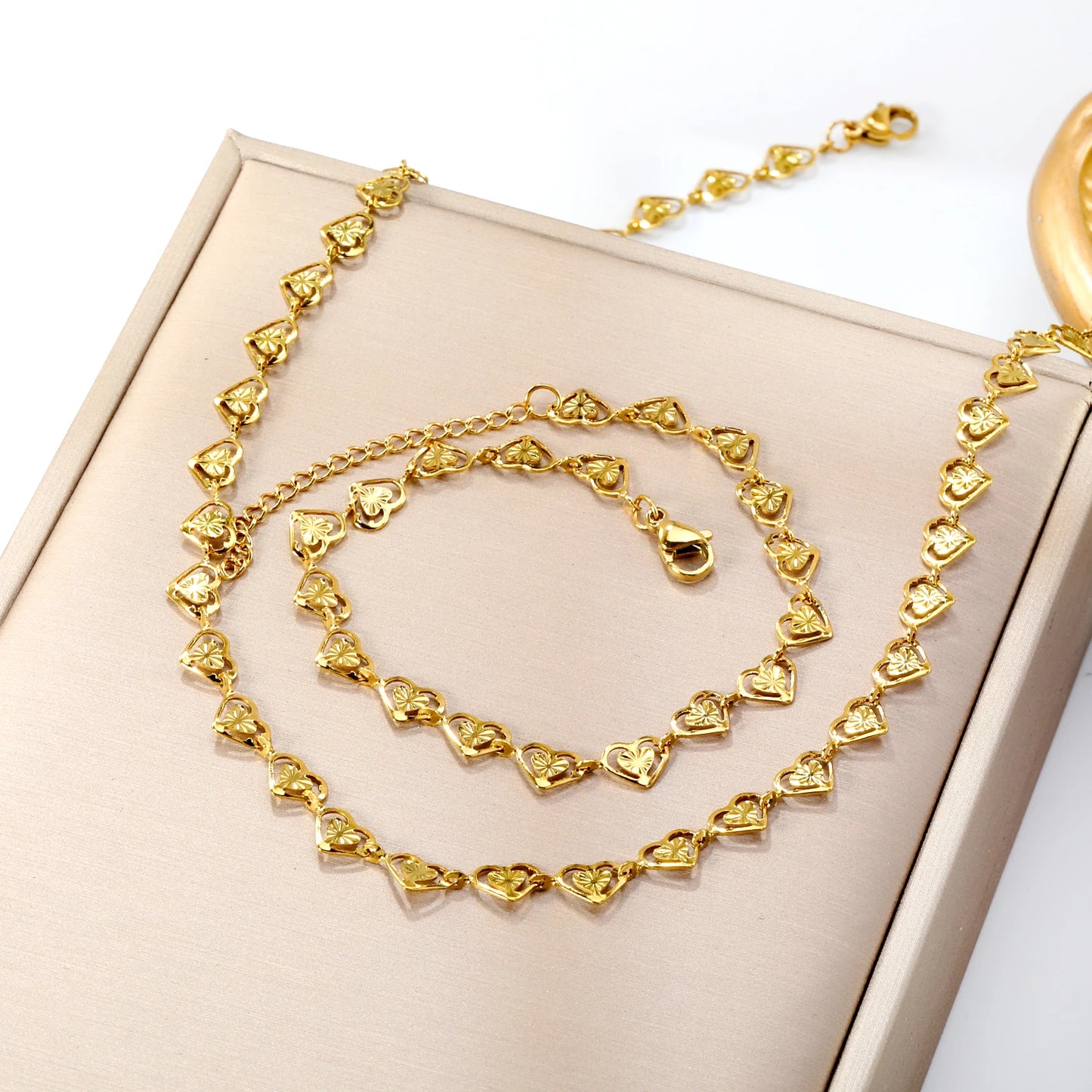 Heart Love Jewelry Set – Necklace & Bracelet Set for Women | Glossy Waterproof Stainless Steel, Romantic Birthday Gift