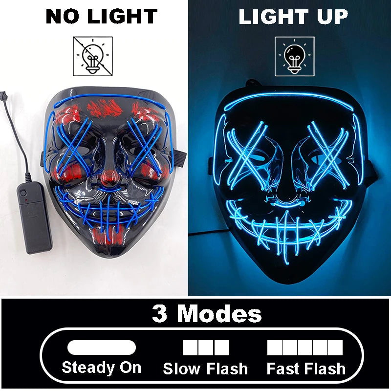 Glow-in-the-Dark Halloween Mask – Neon Luminous Half-Face Masque for Cosplay & Costume Parties
