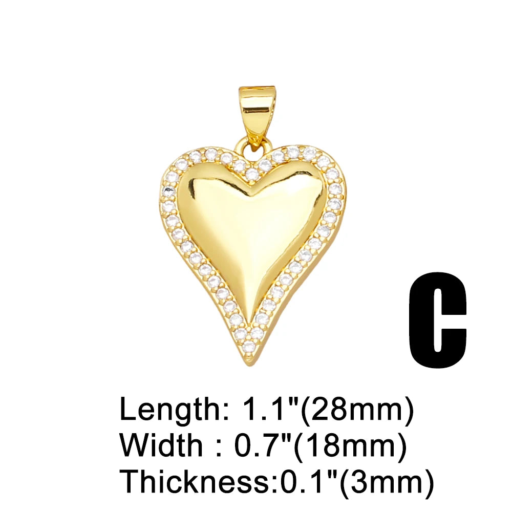 Trendy Gold-Plated Heart Pendant – Lock & Star Amulet Charm for Necklace Making, Shiny Crystal Jewellery Supplies