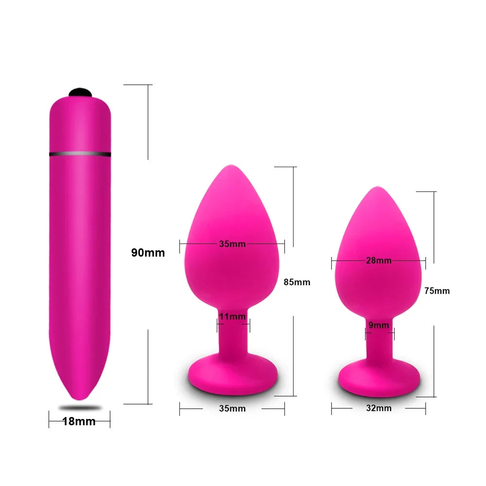 PulsePlug Silicone Anal Vibrator Set – Unisex Bullet-Style Butt Plugs