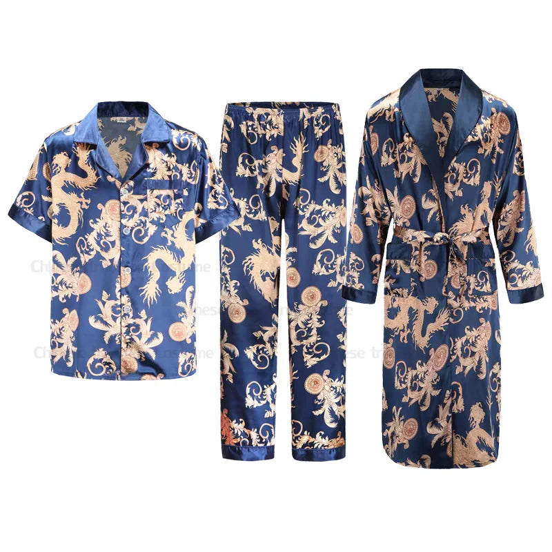 Luxury Comfort – Dragon Print Satin Pijamas for Men