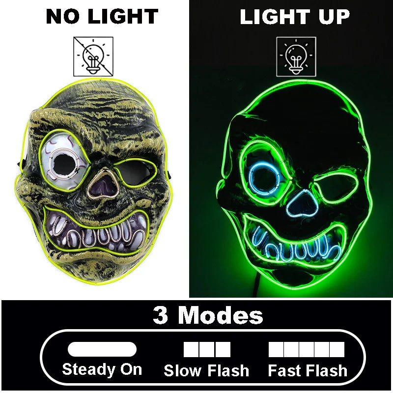 Glow-in-the-Dark Halloween Mask – Neon Luminous Half-Face Masque for Cosplay & Costume Parties