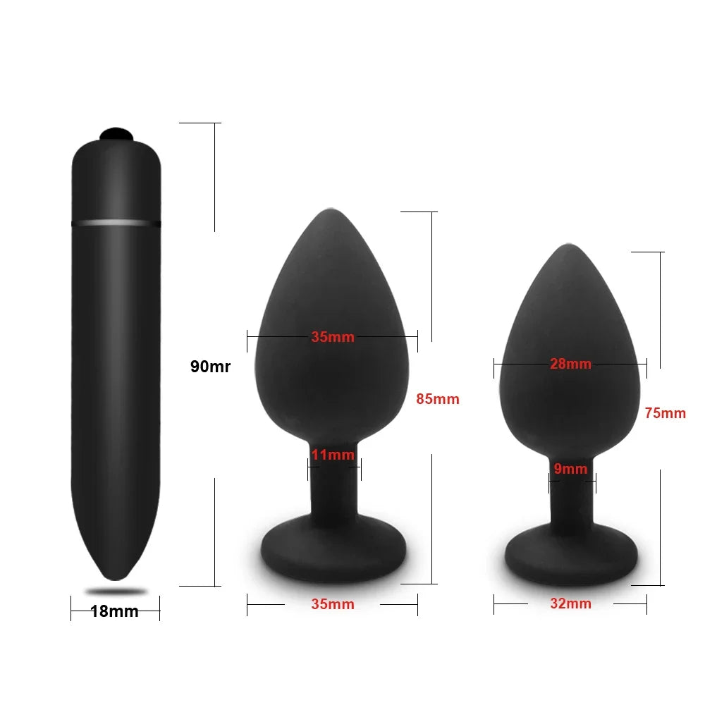 PulsePlug Silicone Anal Vibrator Set – Unisex Bullet-Style Butt Plugs