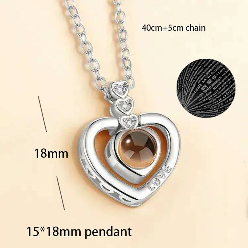 “I Love You in 100 Languages” Heart Pendant Necklace