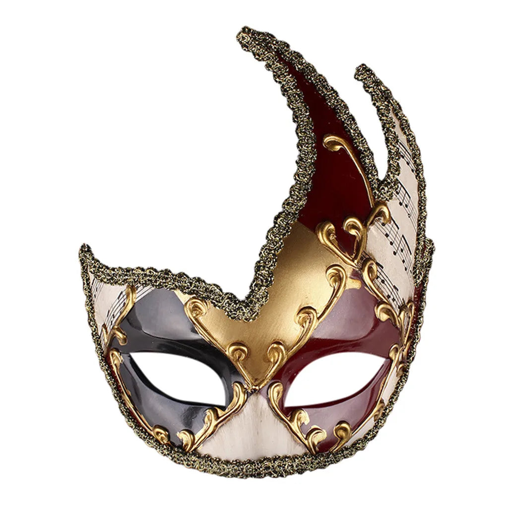 Enigmatic Vintage Venetian Masquerade Mask – Checkered Musical Design for Mardi Gras & Festival Parties