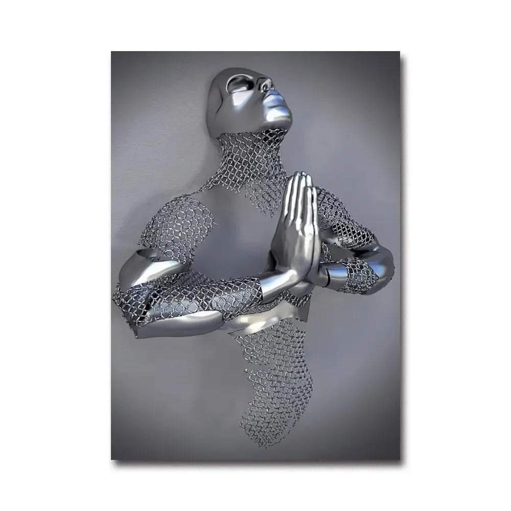 Futuristic Desire – Abstract Metal Robot Canvas
