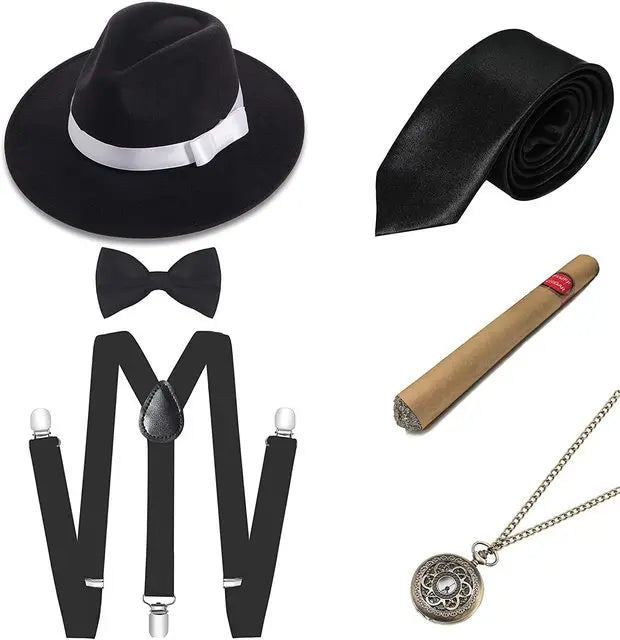 Roaring 20s Gatsby Gangster Accessory Kit – Vintage Panama Hat, Bow Tie & Suspenders for Dashing 1920s Cosplay or Speakeasy Style