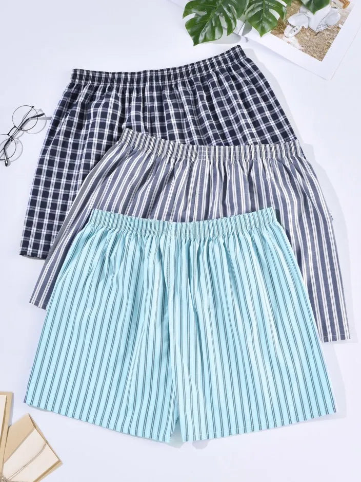 Men’s Classic Cotton Boxer Shorts – Casual, Loose, Striped & Plaid Sleepwear Underwear