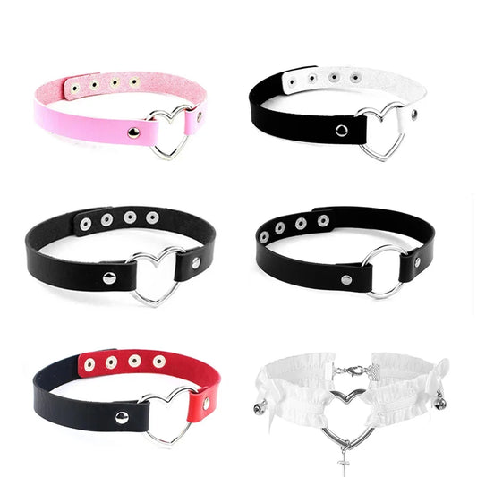 Vintage Fashion Sexy Heart Charm Neck Collar Choker Gothic Collar Necklace Gothic Heart Lock Harajuku Women Gift Black Leather Punk Choker Necklace