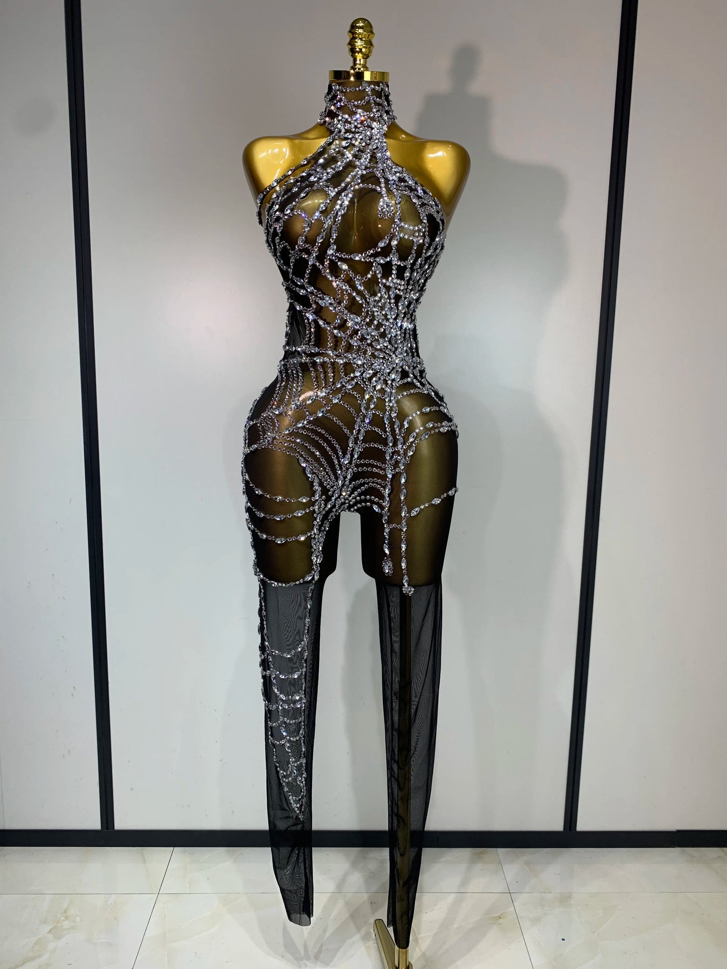Sparkly Mesh Diamond Jumpsuit for Women – Sexy See-Through Clubwear, Go-Go Dancer & Drag Queen Stage Costume