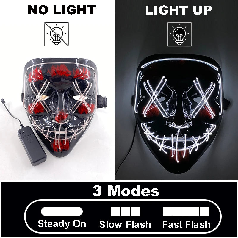 Glow-in-the-Dark Halloween Mask – Neon Luminous Half-Face Masque for Cosplay & Costume Parties