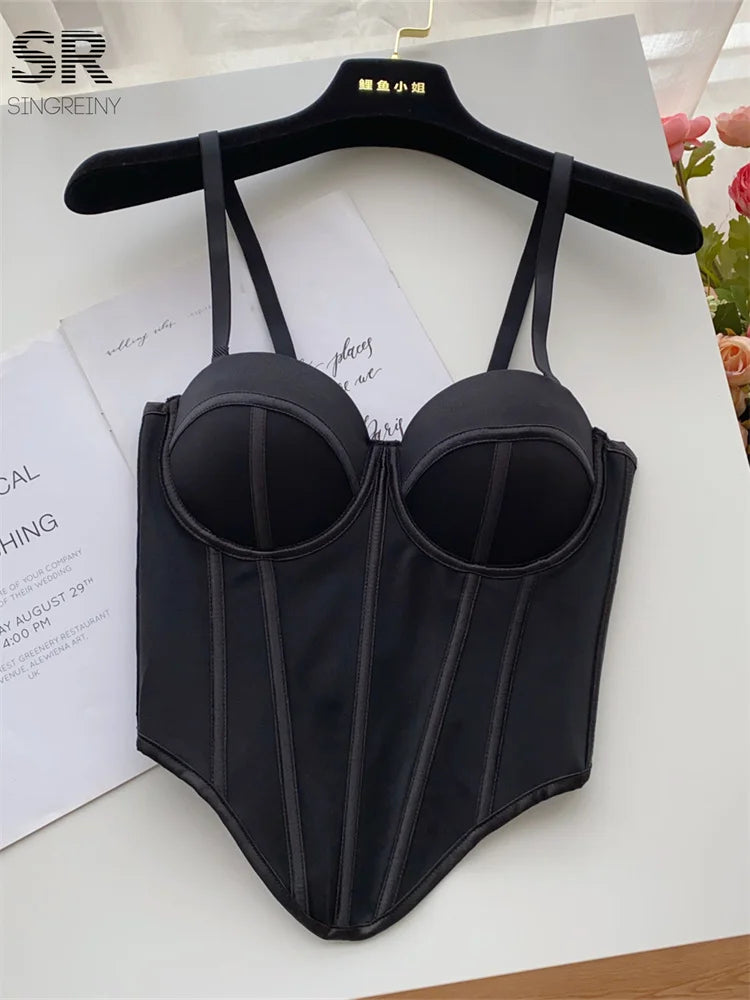 Fashion Sexy Camisole for Women – Slim Fit French-Style Solid Sleeveless Tank Top with Built-In Bra