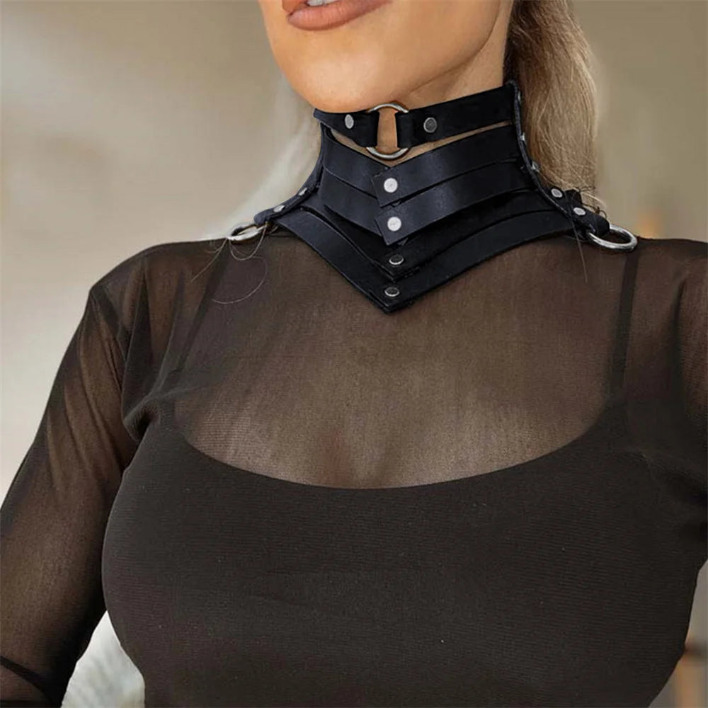 Black Sexy Trendy Rock Gothic Neck Collar Necklaces Jewelry Gothic Leather Belt Rivets Harajuku Punk Choker Necklace for Women Gift