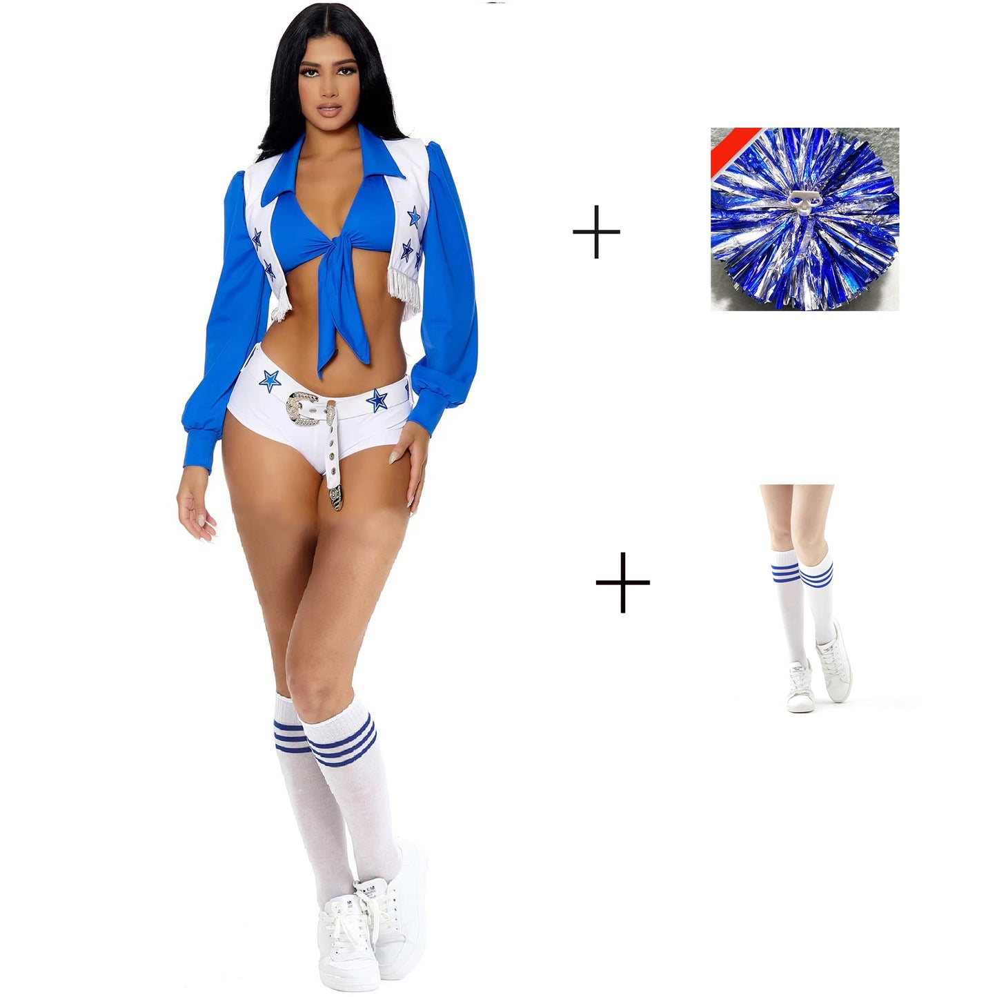 Sexy High School Cheerleader & Gym Sports Cosplay Costume – Racer-Inspired Dallas Cowgirl Outfit for Halloween, Parties & Dress-Up