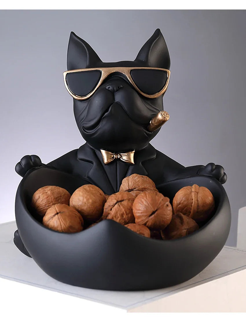 Cool Dog Figurine with Storage Box – Resin Dog Statue & Decorative Tray | Home Decor, Animal Ornament, Sculpture & Gift