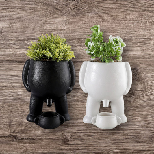 The Pot That Pees – Funny Ceramic Planter for Desk or Patio Black White Peeing Boy Cheeky Present Gift