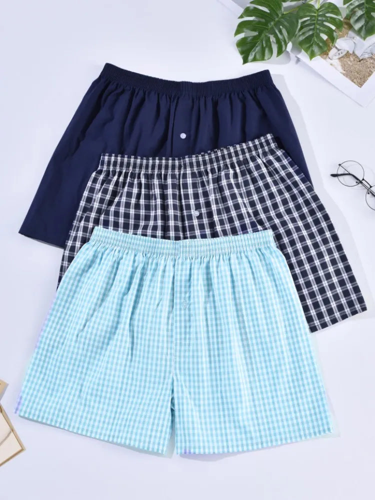 Men’s Classic Cotton Boxer Shorts – Casual, Loose, Striped & Plaid Sleepwear Underwear