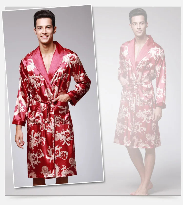 Luxury Comfort – Dragon Print Satin Pijamas for Men