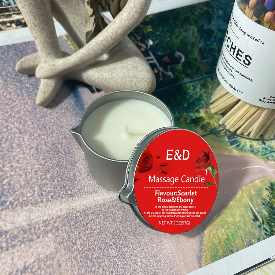 Rose-Scented Massage Oil Candle – 2oz Aromatherapy Body Oil Candle for Pure Relaxation & Home Spa