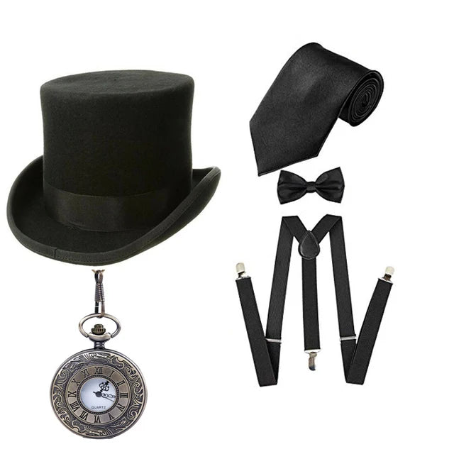 Roaring 20s Gatsby Gangster Accessory Kit – Vintage Panama Hat, Bow Tie & Suspenders for Dashing 1920s Cosplay or Speakeasy Style