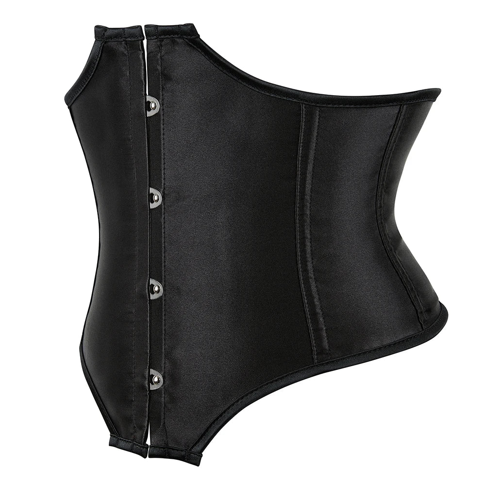 Black Satin Underbust Waist Trainer Corset – Short Torso Cincher Belt Shapewear