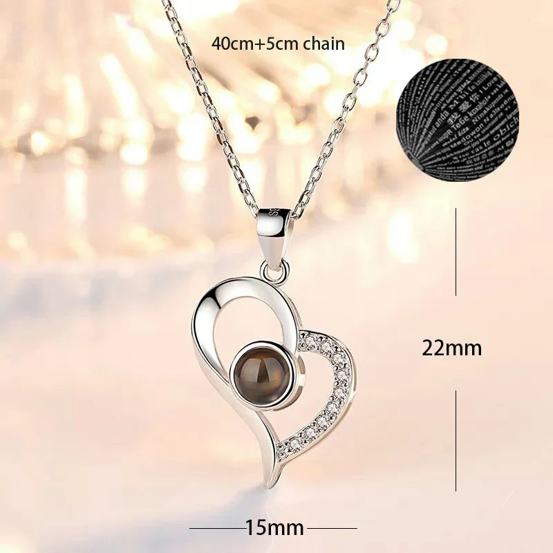 “I Love You in 100 Languages” Heart Pendant Necklace