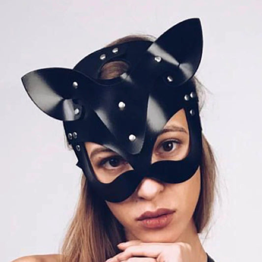 Sexy Black / Red / White  Leather Cat Mask – Erotic Half-Eye Cosplay Mask for Women’s Roleplay, Fetish Wear & Naughty Halloween Fun