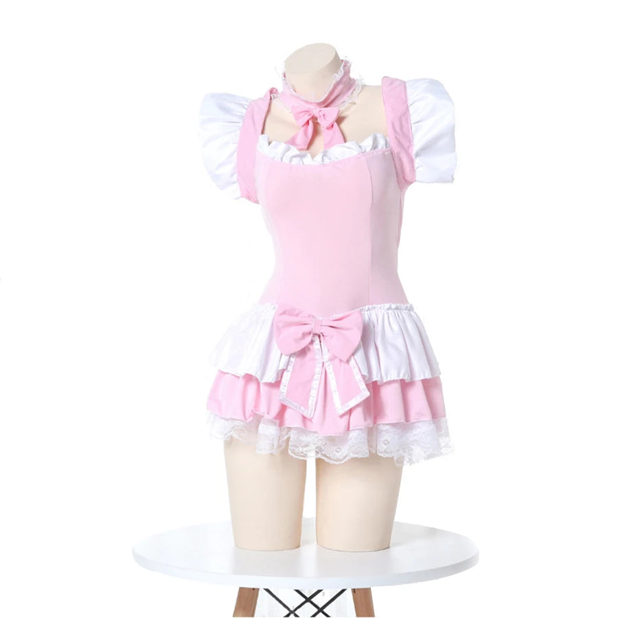 Charming Pink Lolita Maid Costume – Kawaii-Inspired Bodysuit Roleplay Outfit & Lingerie Nightdress for Women