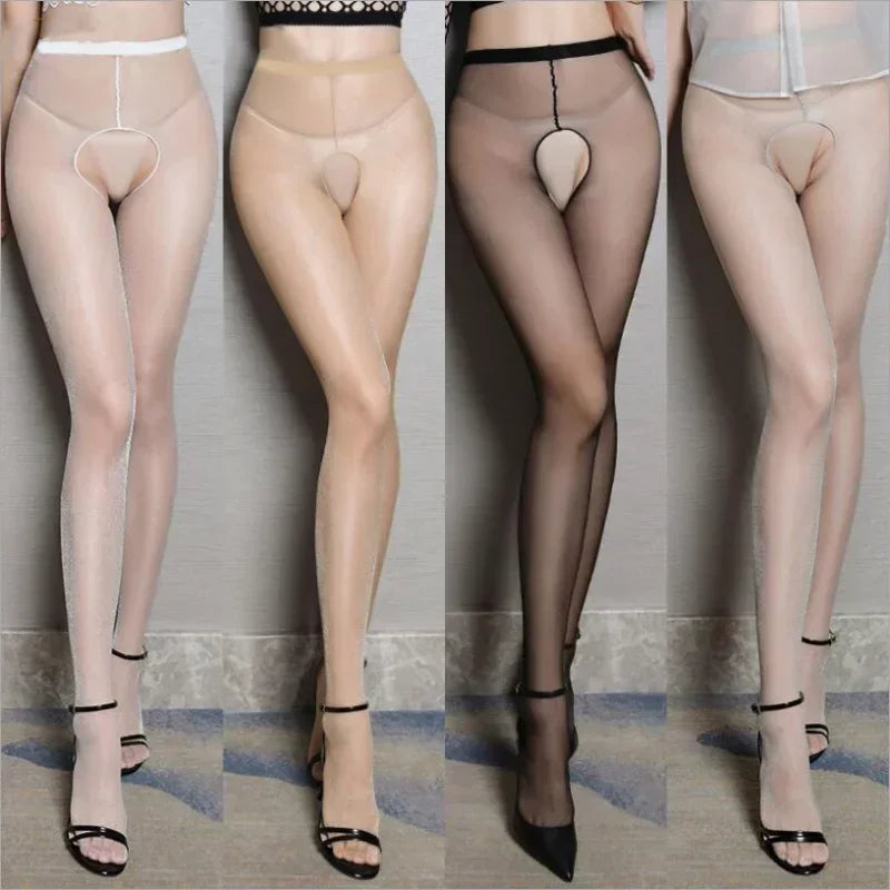 Sexy Shimmer Crotchless Tights – Ultra-Sheer Look