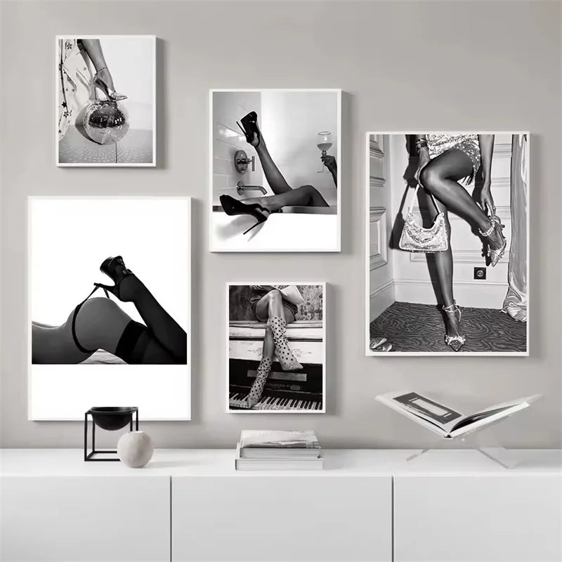 Midnight Glamour – Black & White Heels Art