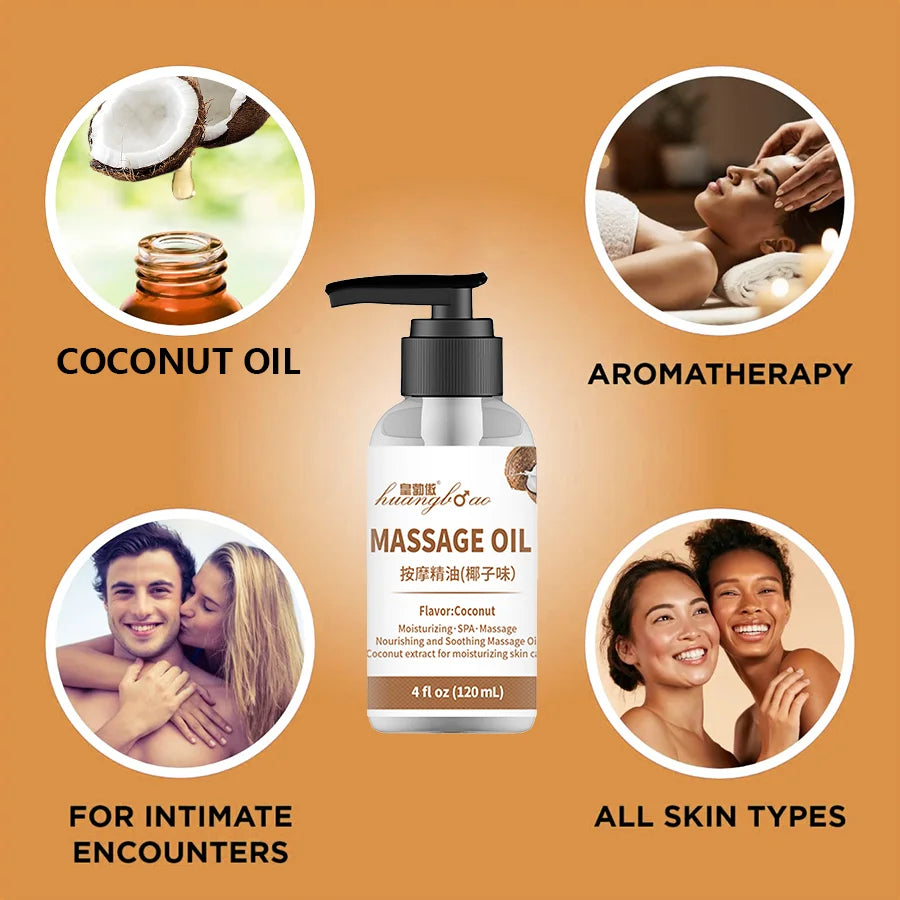 Coconut Massage Oil for Couples – Relaxing Full Body Massage Therapy Oil with Smooth-Gliding Formula, Perfect for Date Night & Valentine’s