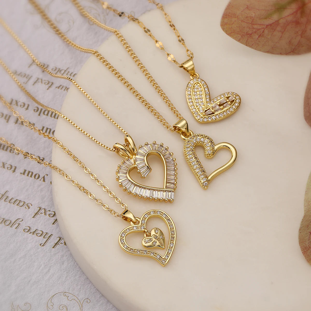 Shimmering Zircon Heart Necklace – Gold Stainless Steel