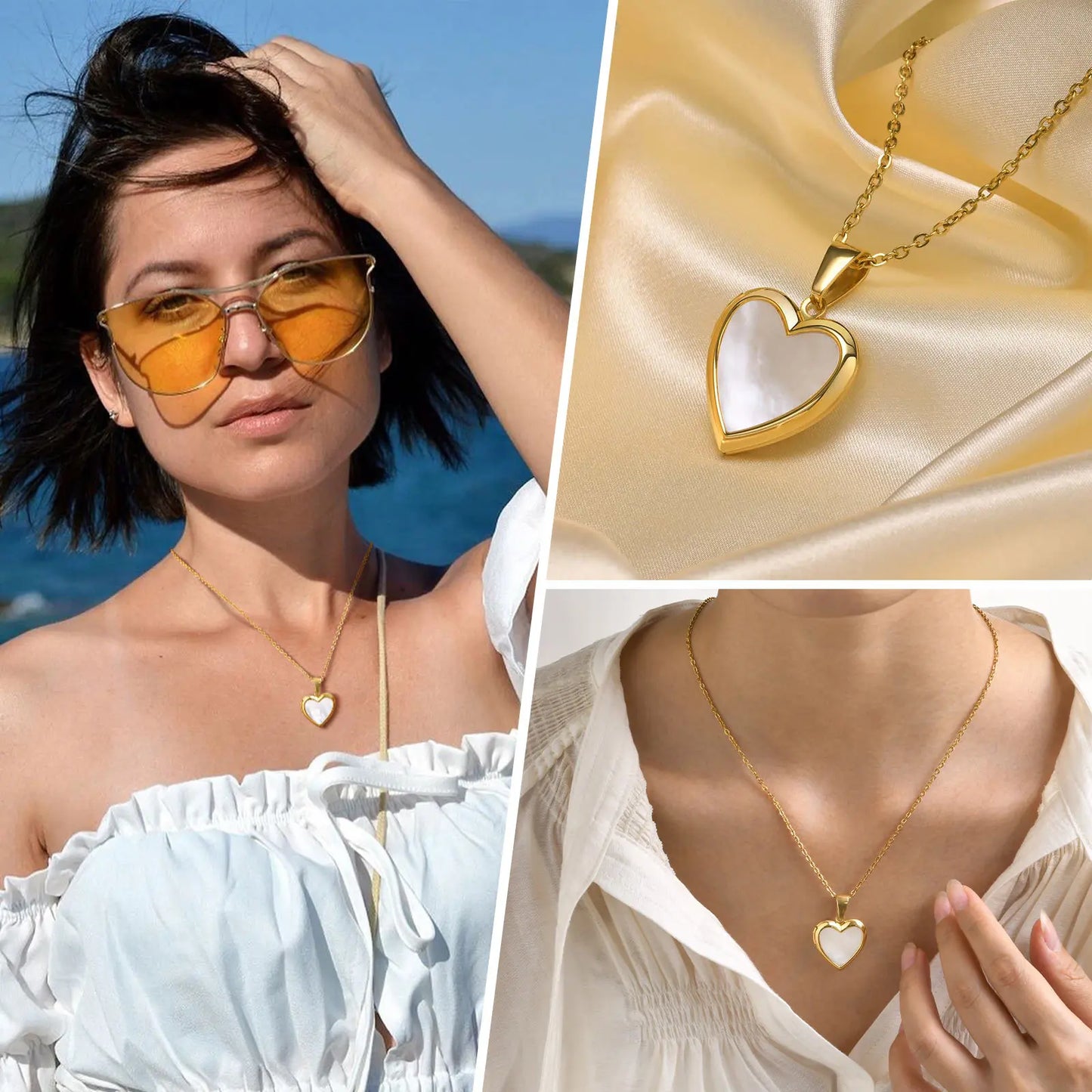 Golden Heart Locket Necklace with Crystal Pearl