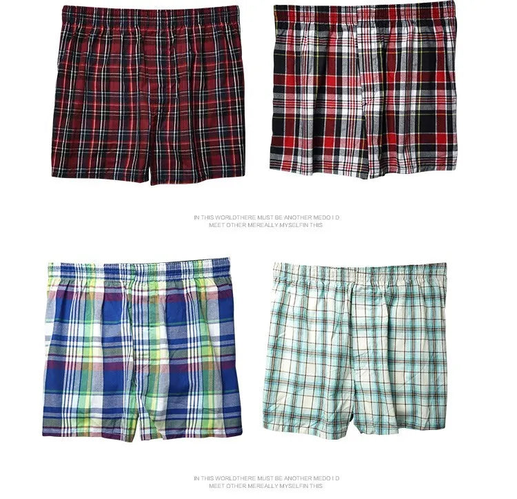 Classic Plaid Cotton Boxers – Men’s 4PCS Plus Size